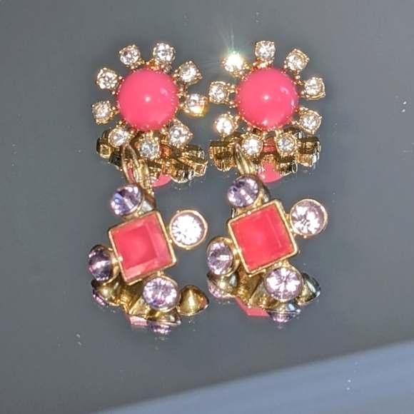 Art Deco Statement Gold Pink & Purple Stud Earring Set by JS - Picture 2 of 5